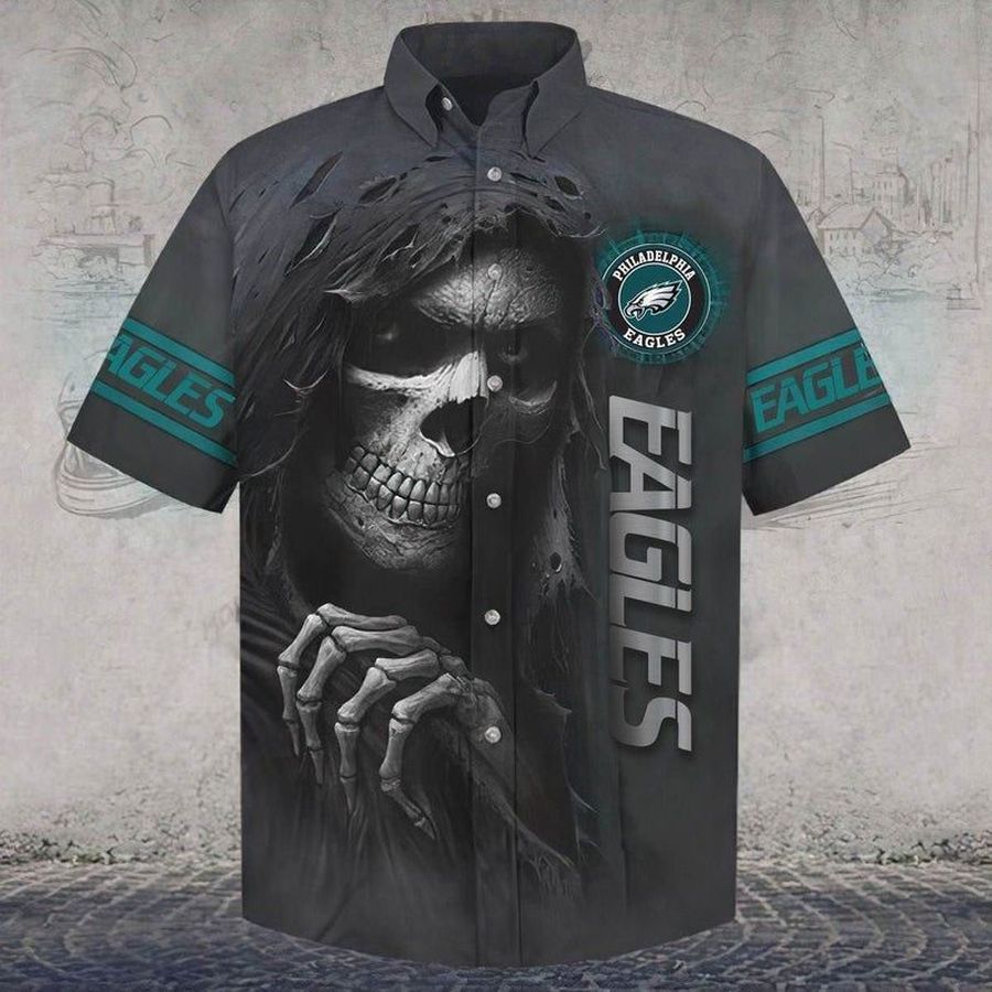 NFL Philadelphia Eagles Hawaiian Graphic Print Short Sleeve Hawaiian Shirt L98 - 1830