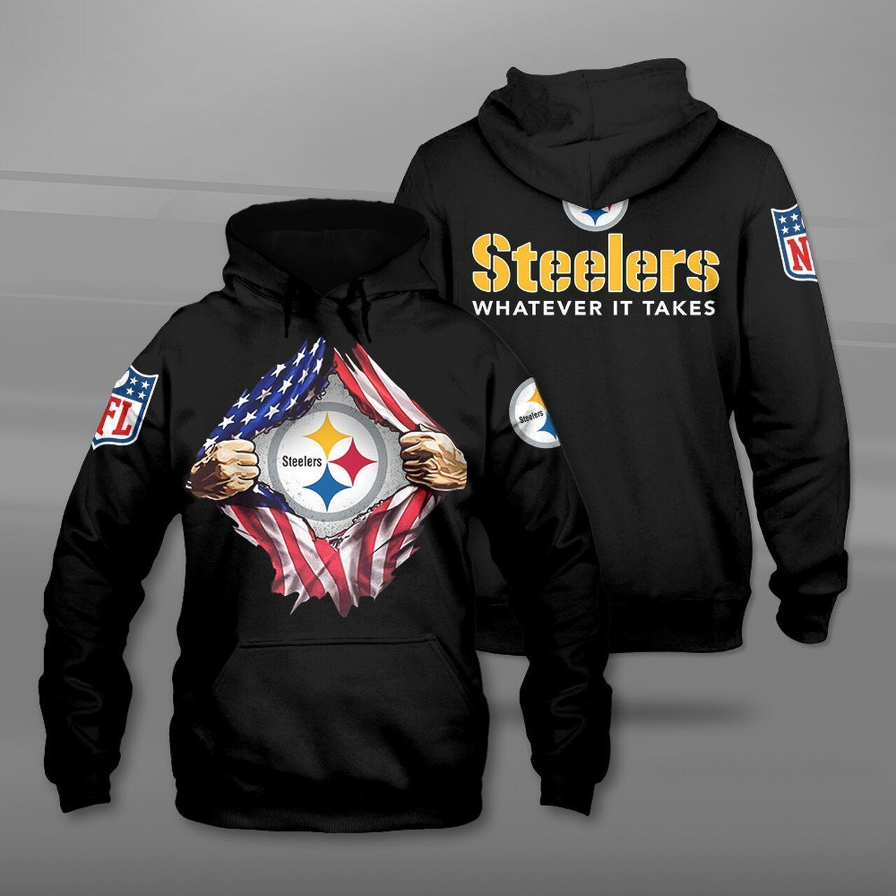 NFL Pittsburgh Steelers America flag whatever it takes 3D Hoodie