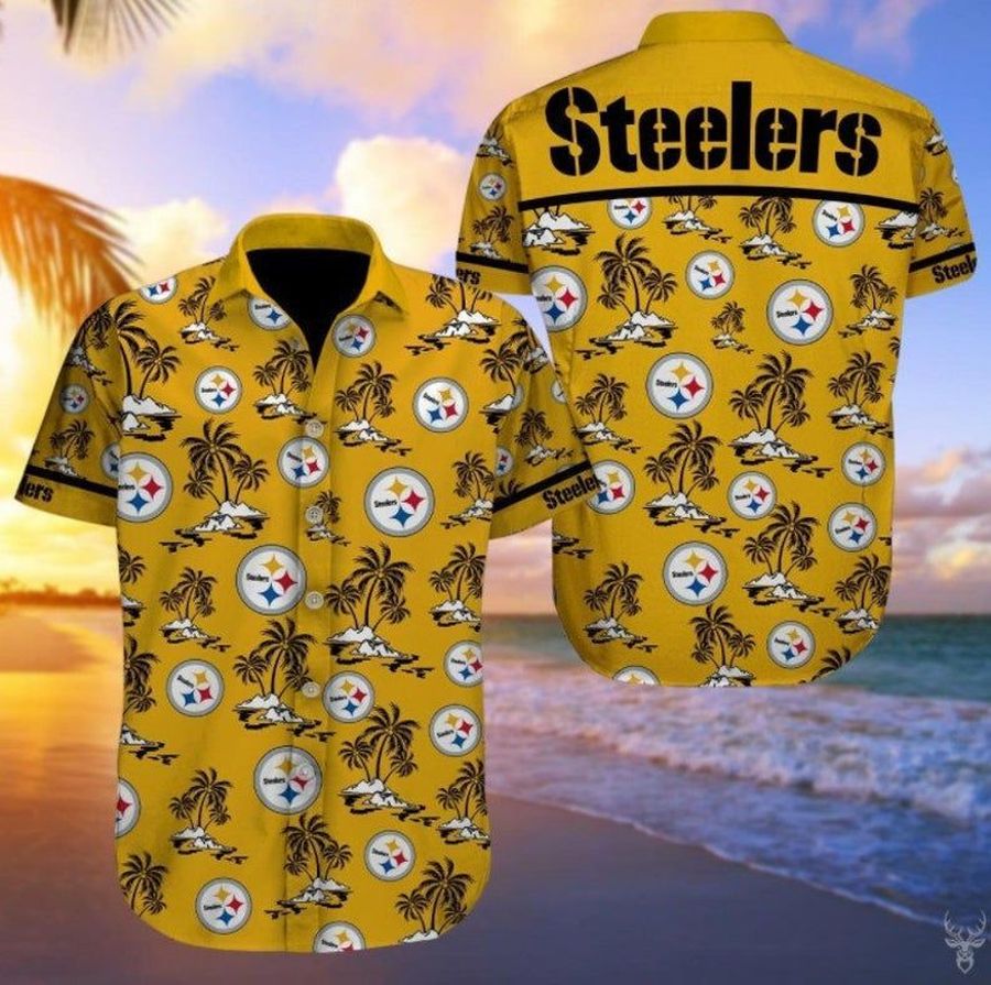 NFL Pittsburgh Steelers Football Hawaiian Graphic Print Short Sleeve Hawaiian Shirt size S - 5XL