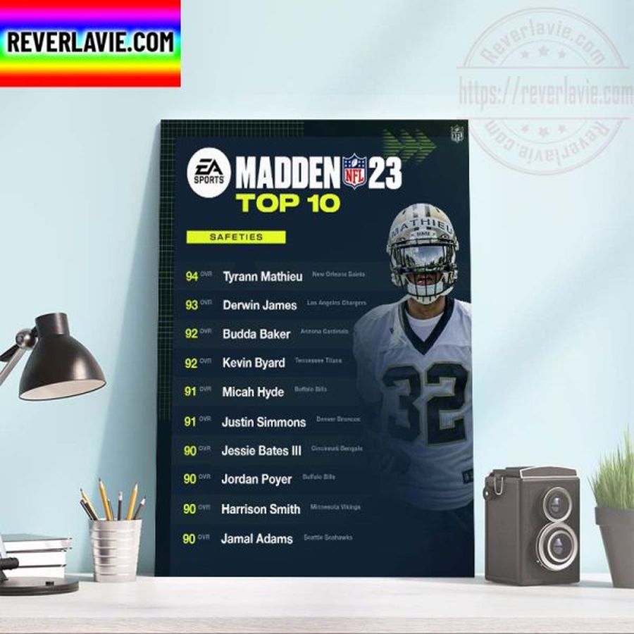NFL Top 10 Safeties in Madden 23 Home Decor Poster Canvas