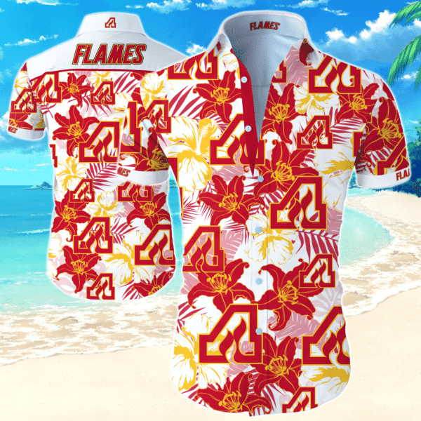 Nhl Atlanta Flames Hawaiian Graphic Print Short Sleeve Hawaiian Shirt L98