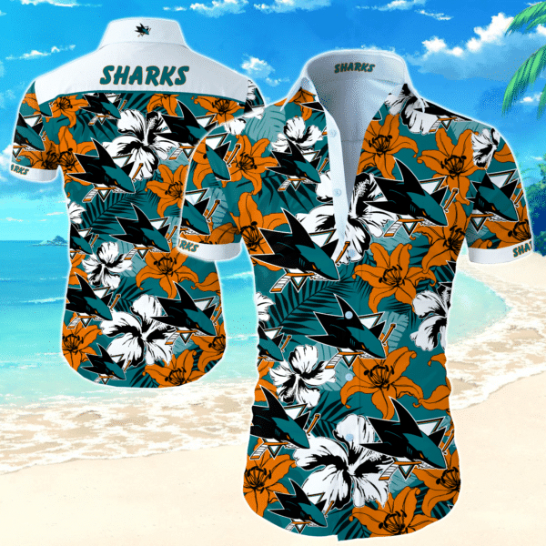 Nhl San Jose Sharks Hawaiian Graphic Print Short Sleeve Hawaiian Shirt L98