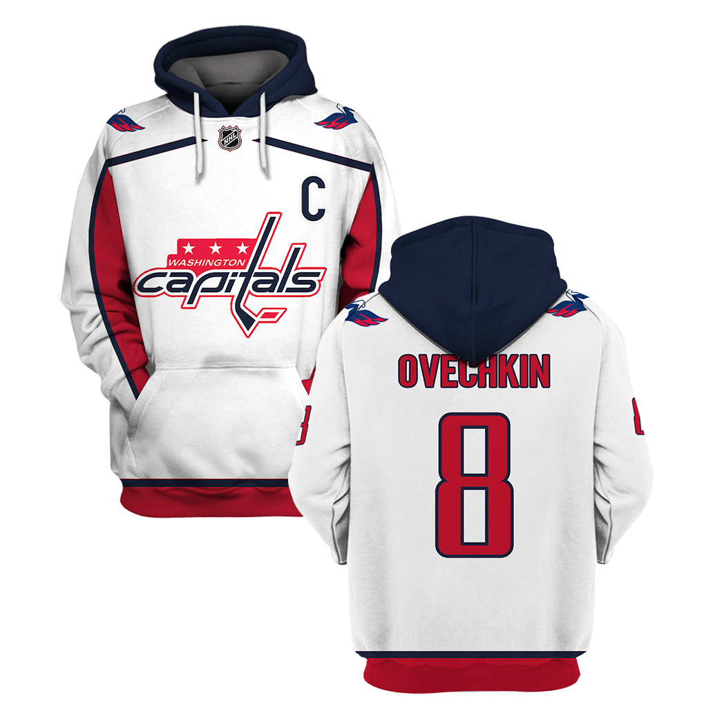NHL WASHINGTON CAPITALS Alexander Ovechkin 8 white 3D hoodie T-shirt