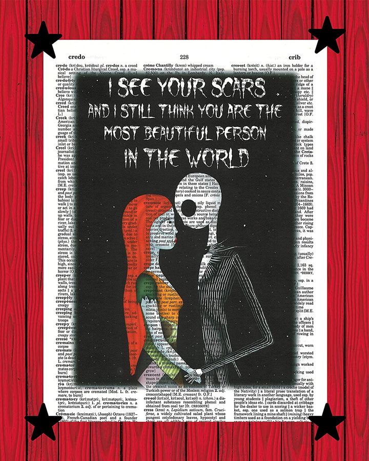 Nightmare Before Christmas Wall Decor Jack and Sally I See Your Scars. Inspirational Quote Print Nightmare Before Christmas Poster
