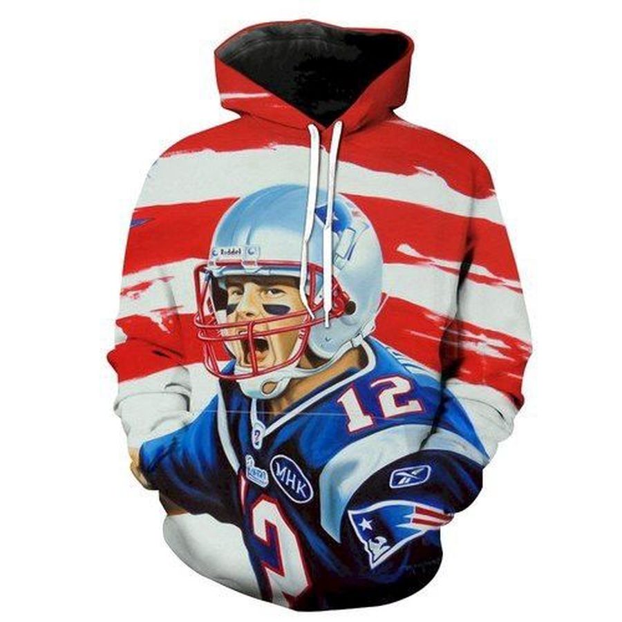 Official American Tom Brady 12 New England Patriots NFL 3D Hoodie