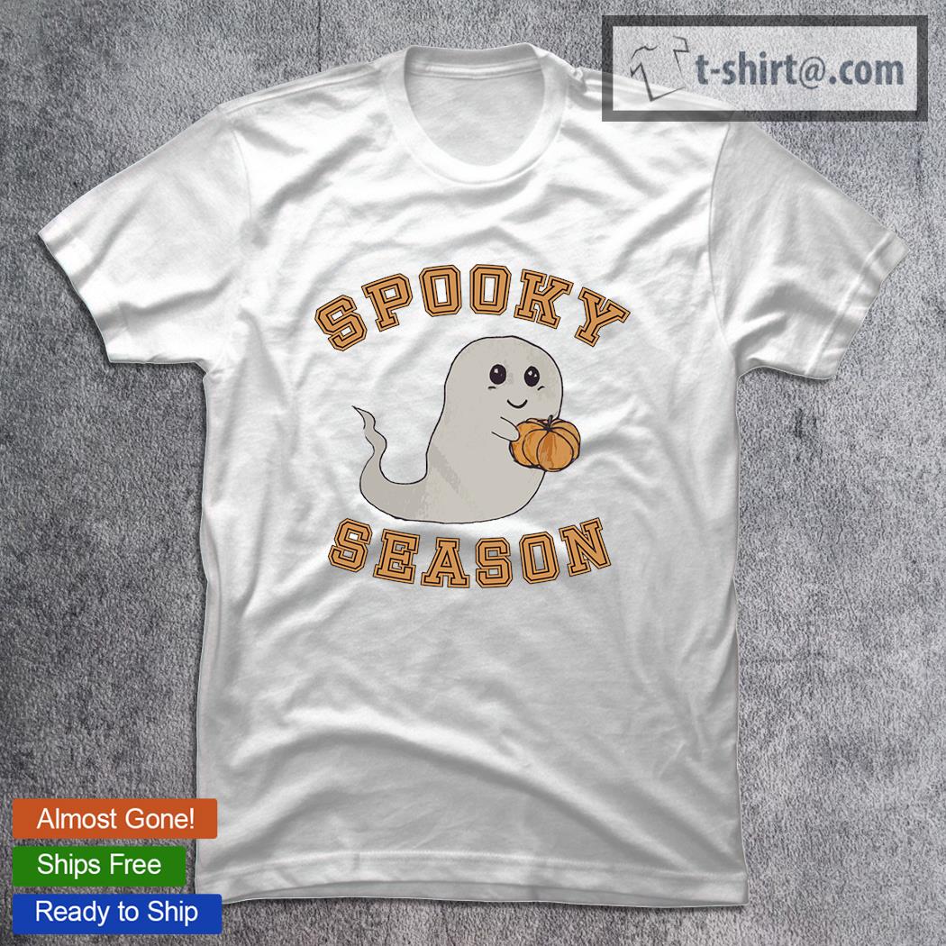 Official spooky Season cute ghost with pumpkin Halloween Design shirt