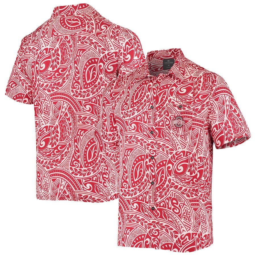 Ohio State Buckeyes Scarlet Make Like A Tree Camp Button-Up Hawaiian Shirt