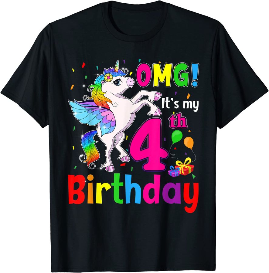 OMG It's My 4th Birthday Girls Unicorn 4 Years Old Party Kid