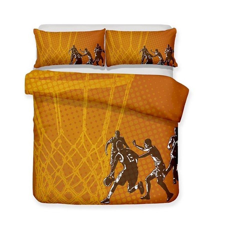 Orange Yellow Basketball Sports Bedding Sets Duvet Cover Bedroom, Quilt