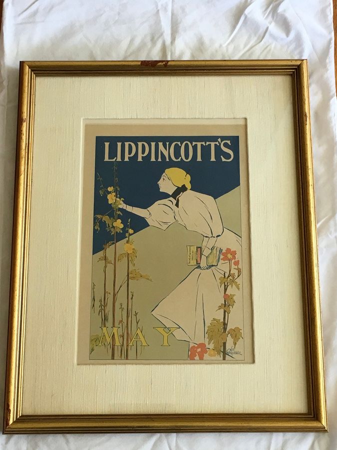 Original 1896 Vintage lithograph “Lippincott’s May by Willam Carqueville from French “Les Maitres de L’Affiche” series published 1895-1900