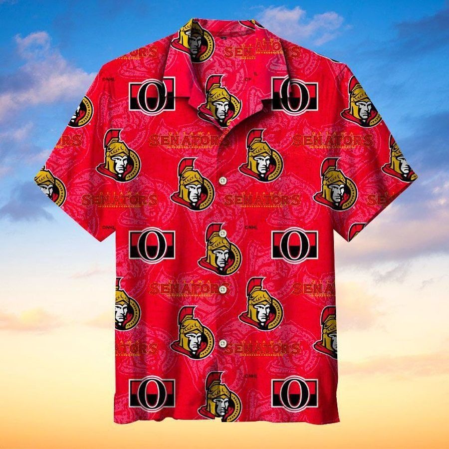 Ottawa Senators NHL 4 Hawaiian Graphic Print Short Sleeve Hawaiian Shirt L98 - 4390