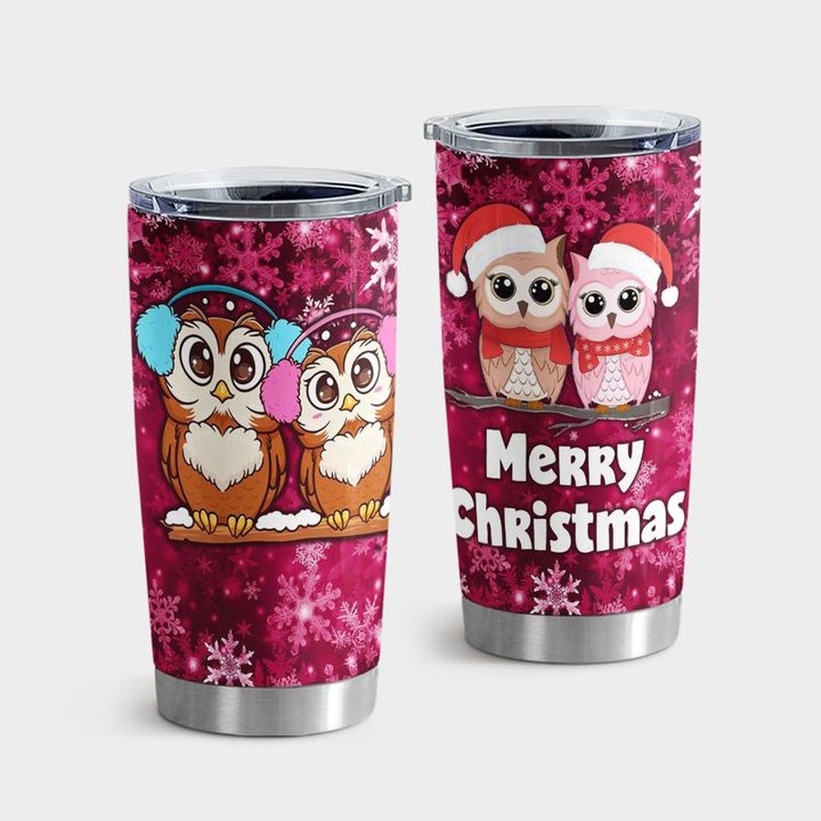 Owl Art Water Tumbler, Owl Couple Christmas Tumbler Tumbler Cup 20oz , Tumbler Cup 30oz, Straight Tumbler 20oz