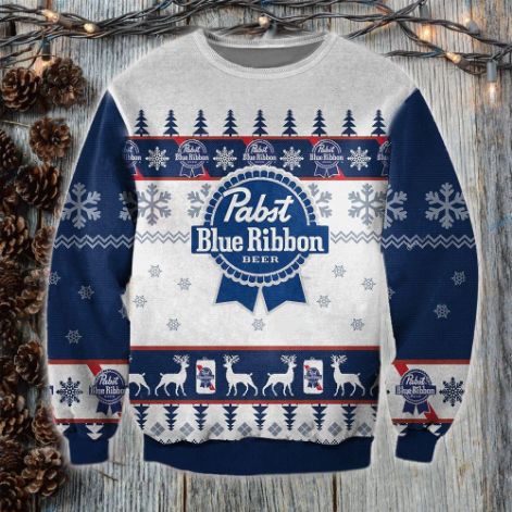 Pabst Blue Ribbon Beer Wool Knitted Christmas Ugly Sweater