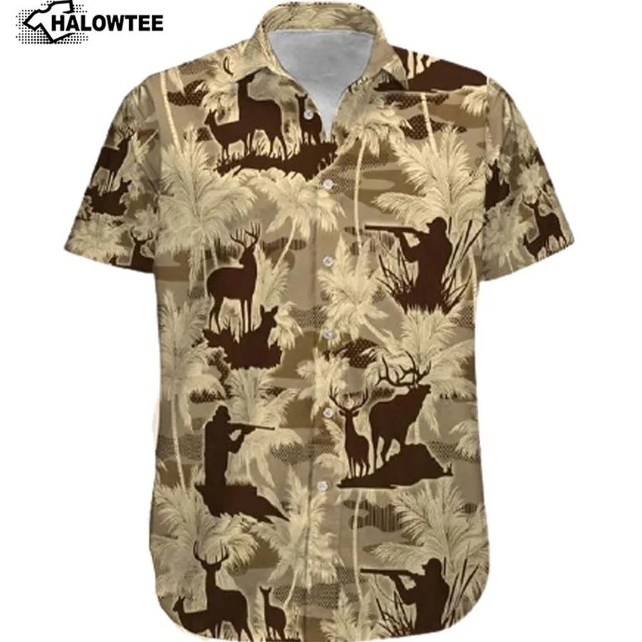 Palm Tree Deer Hunting White Deer Hunting Hawaiian Shirt AOP Printed Aloha Shirt For Men and Women S to 5XL