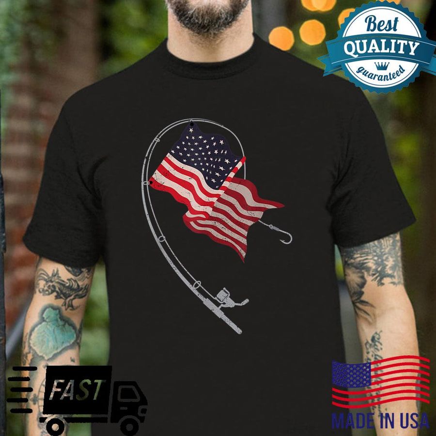 Patriotic Fishing Shirt US Flag Fishing Rod Fisherman Dad Shirt