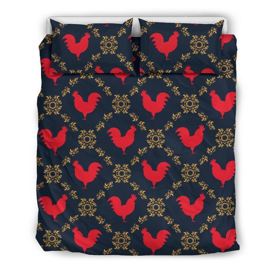 Pattern Print Rooster Duvet Cover Bedding Set