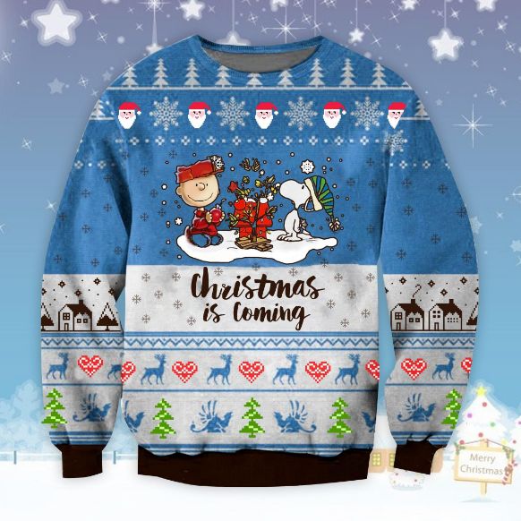 Peanut Snoopy Christmas Is Comming Wool Knitted Ugly Sweater