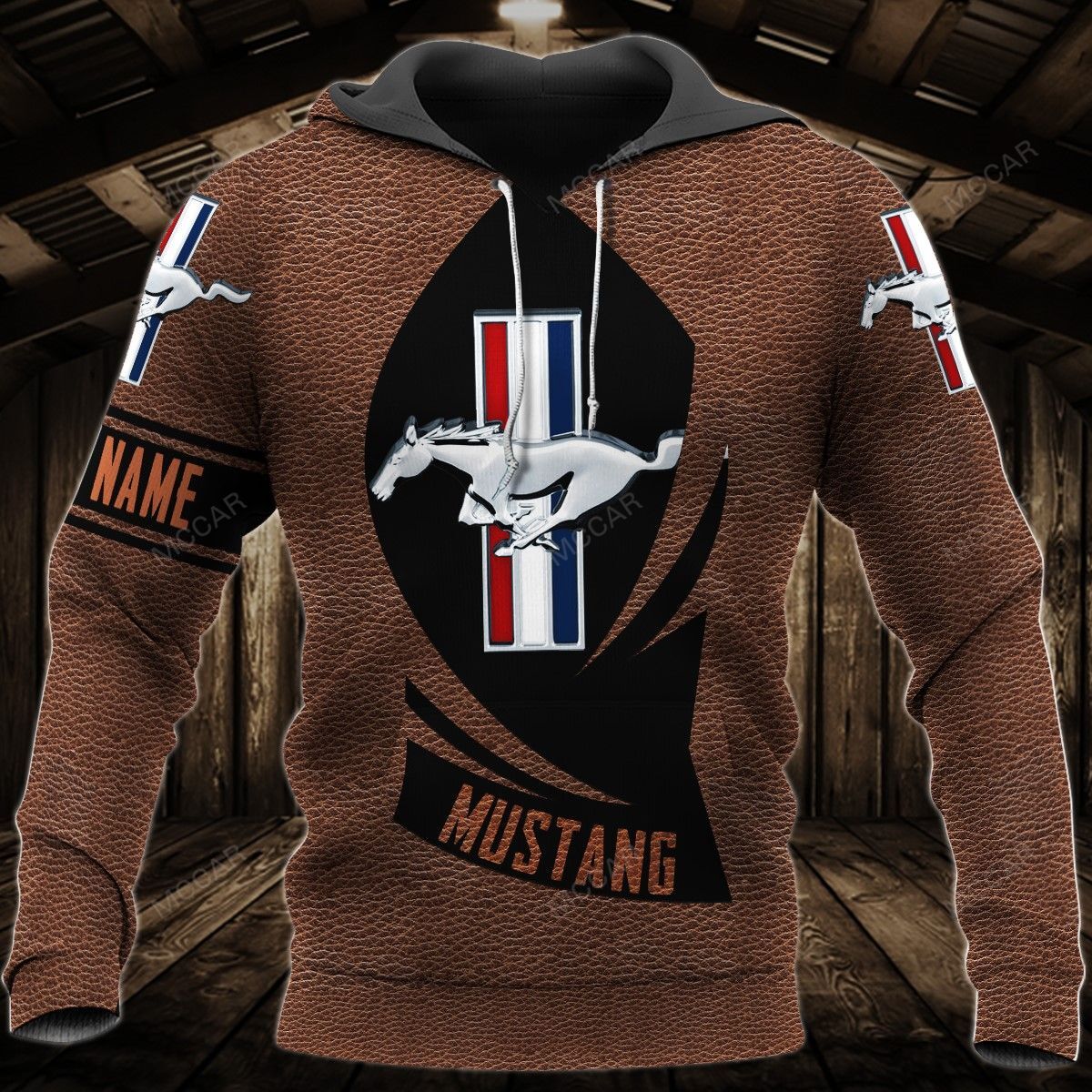 Personalized Mustang leather style Hoodie