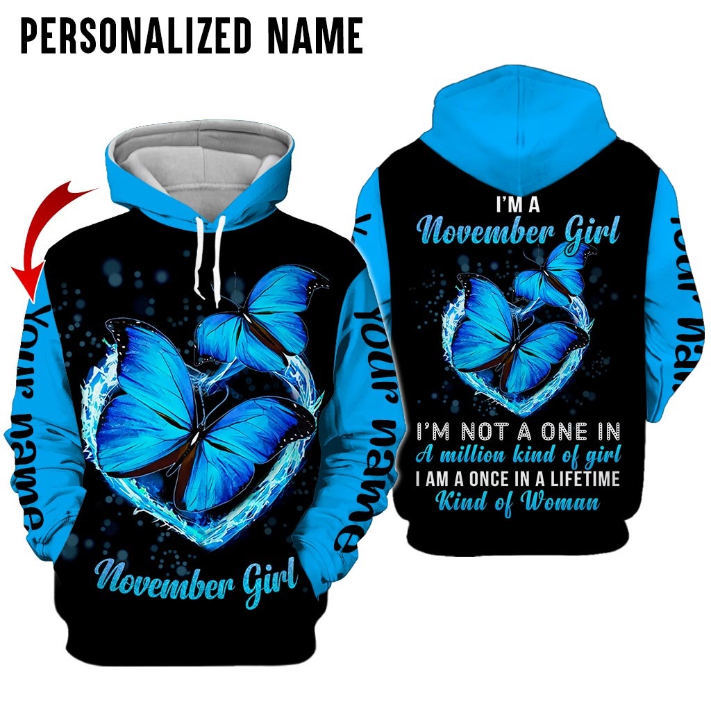 Personalized Name November Girl Butterfly 3D Shirt