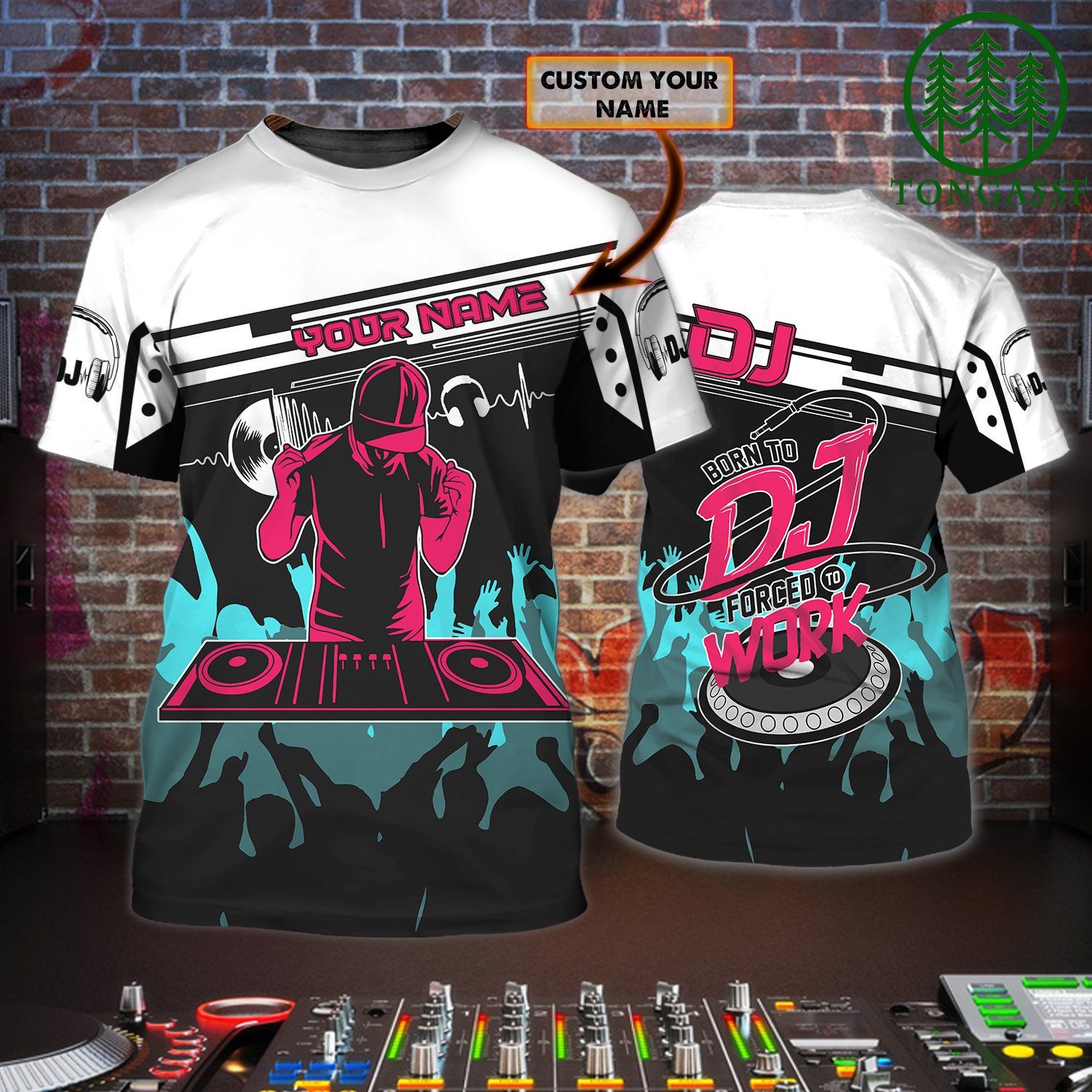 Personalized Pink Born to DJ Forced to work 3D Tshirt