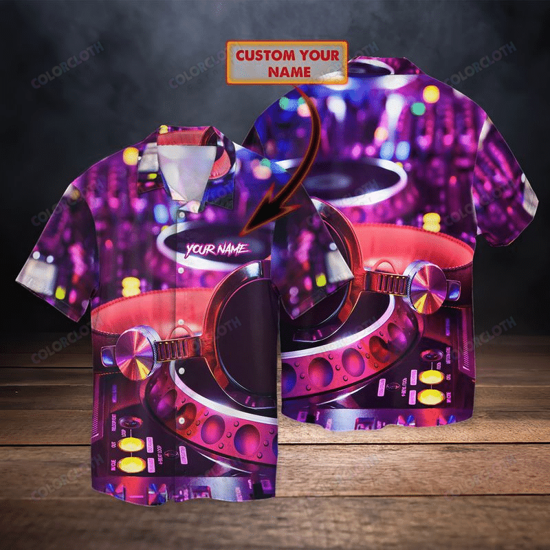 Personalized Purple DJ Headphone Hawaiian Shirt TV058339