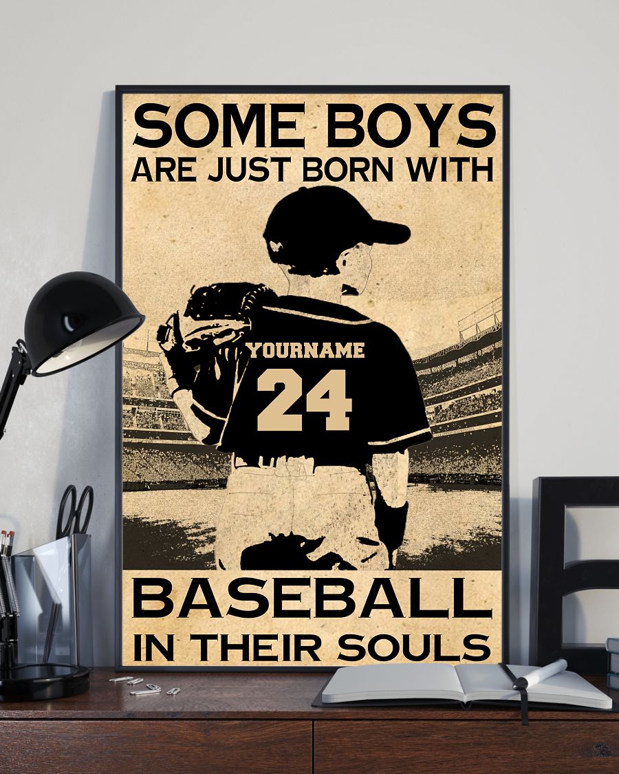 Personalized Some boys are just born with baseball in their souls Vertical Poster
