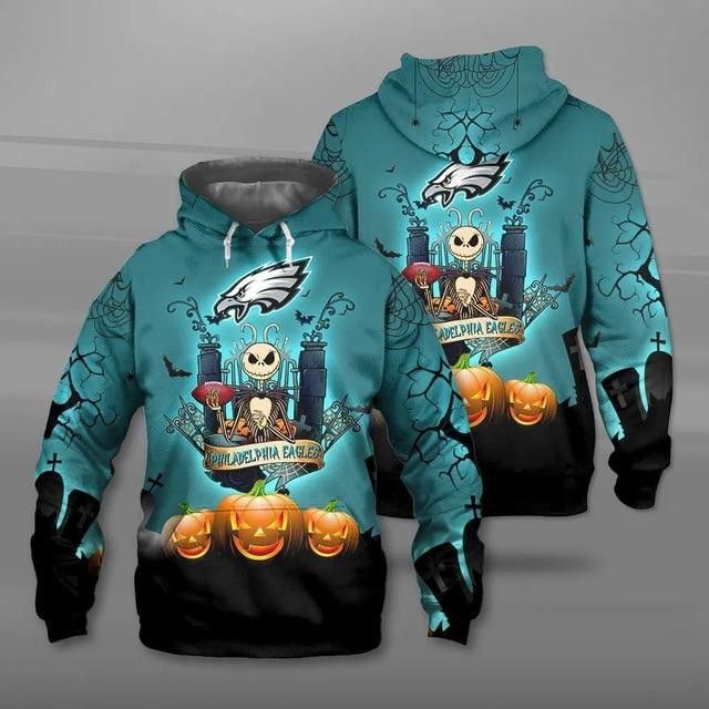  Philadelphia Eagles Halloween 3D Hoodies Hooded Pocket Pullover 