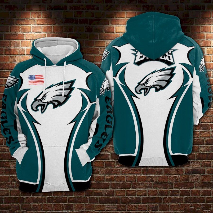 Philadelphia Eagles Nfl White 3D Hoodie Sweatshirt