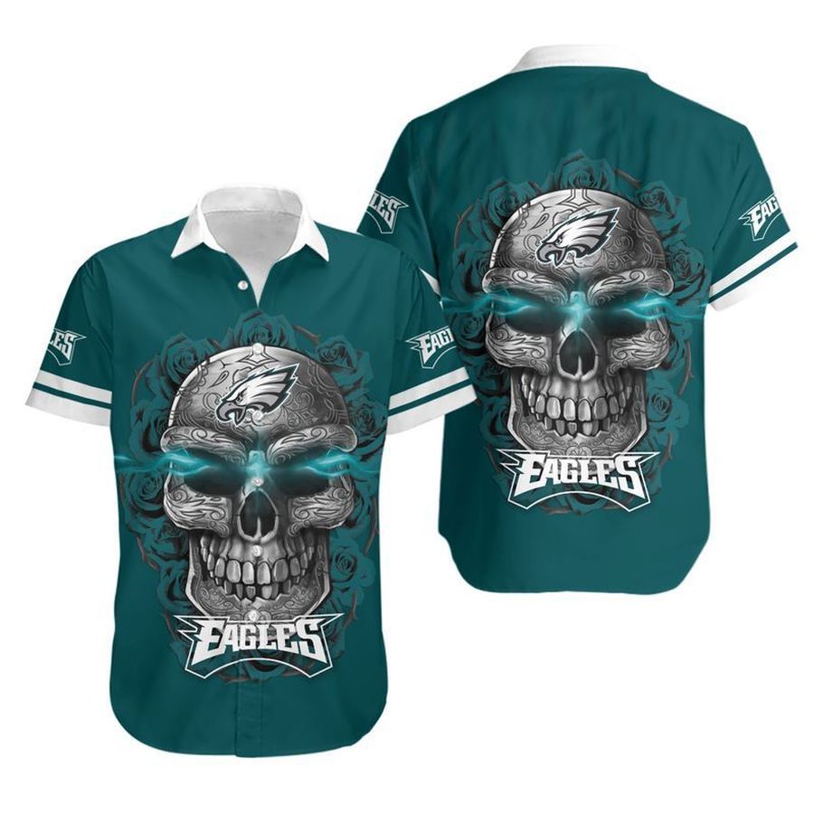 Philadelphia Eagles Sugar Skull NFL Gift For Fan Hawaiian Graphic Print Short Sleeve Hawaiian Shirt H97 - 5763