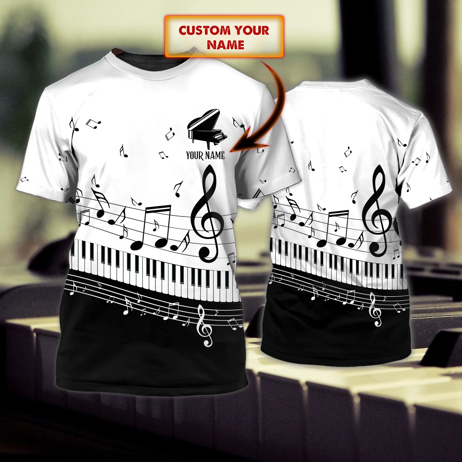 PIANO Lover White 3D Tshirt