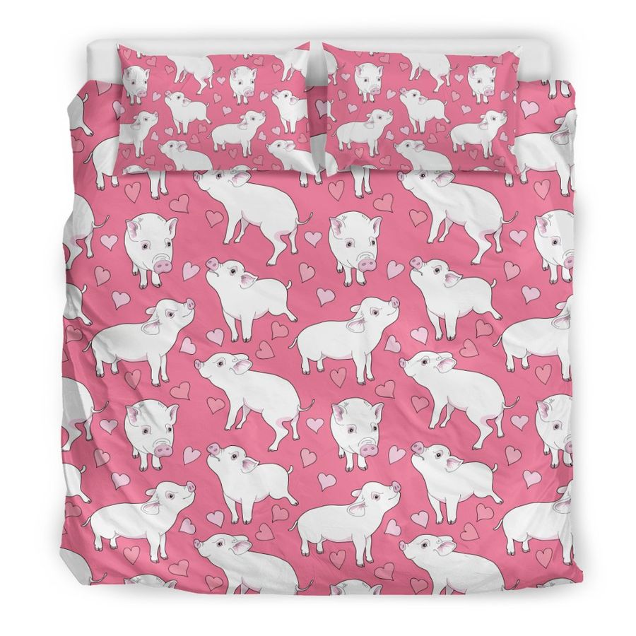 Pig Heart Pattern Print Duvet Cover Bedding Set