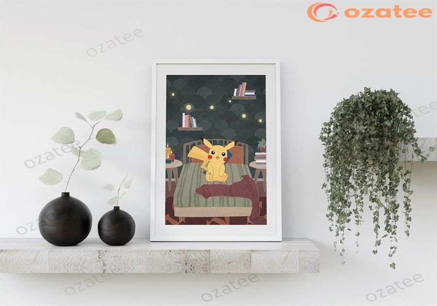 Pikachu Minimal Pokemon Poster, Bedroom Wall Art
