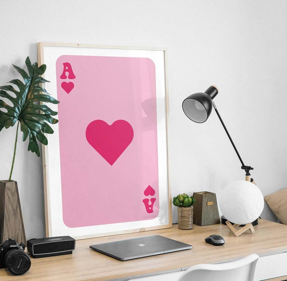 Pink Ace of Hearts Playing Cards Wall Art Poster