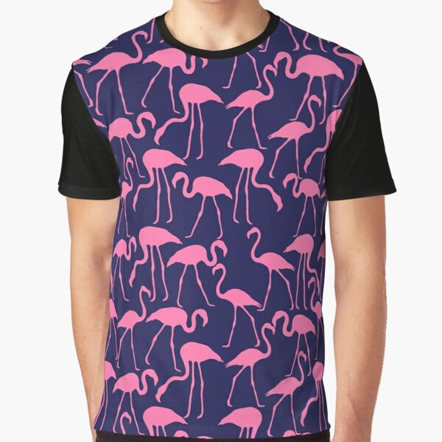 Pink and Navy Flamingo Print Graphic T-Shirt