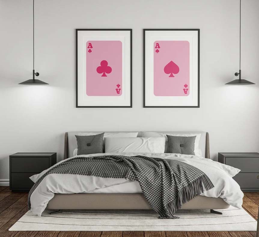 Pink Clubs Card Playing Cards Colorful Wall Art Poster