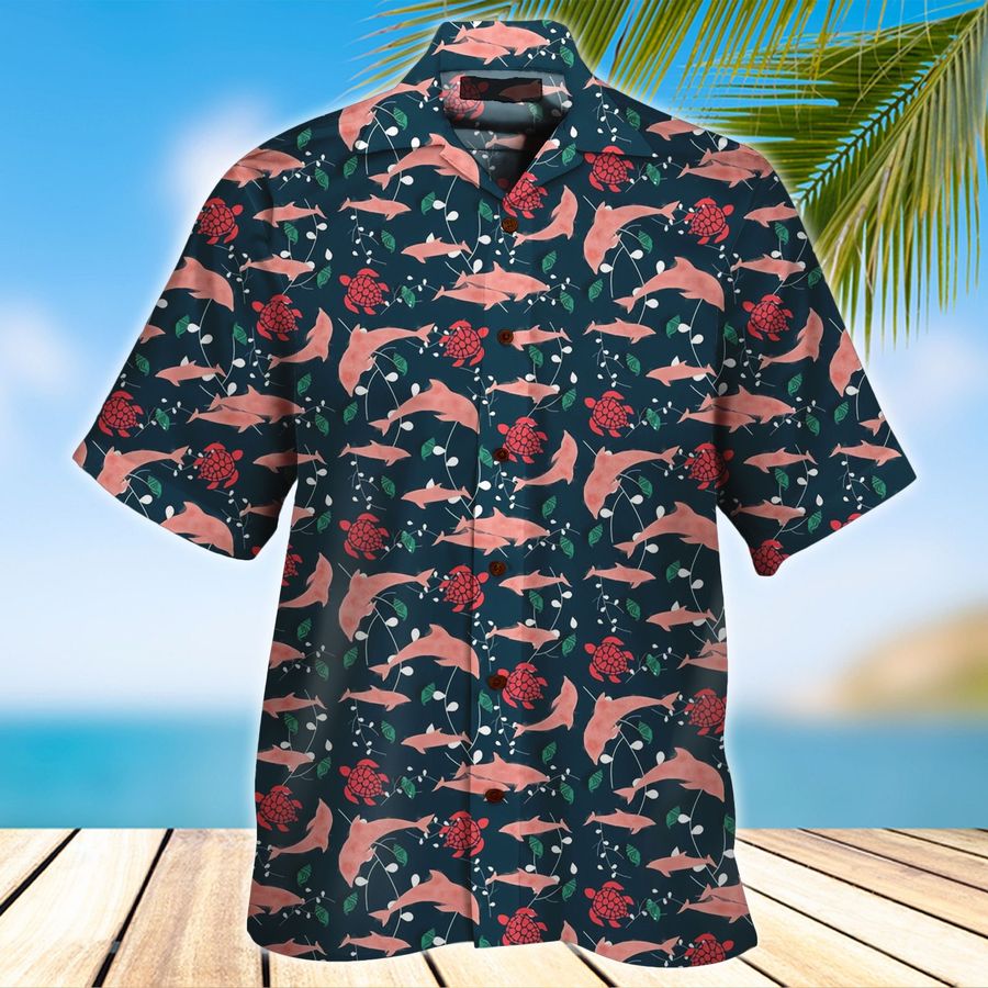 Pink Dolphin with turtle Hawaiian Shirt And Short