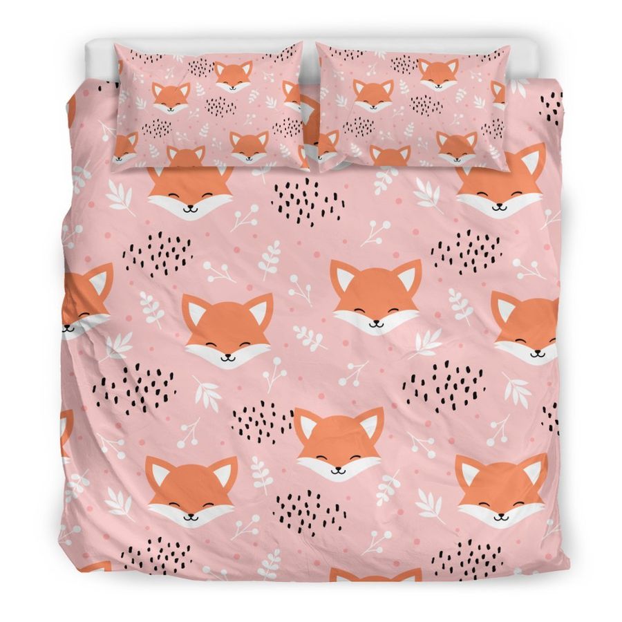 Pink Fox Pattern Print Duvet Cover Bedding Set