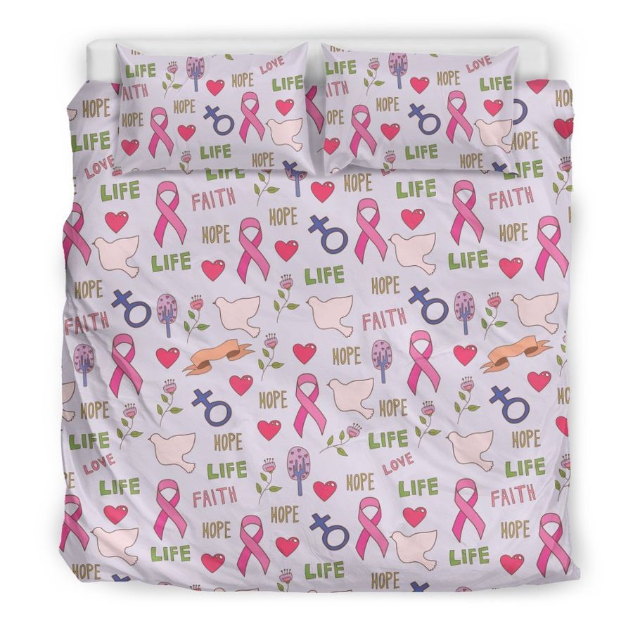 Pink Ribbon Breast Cancer Awareness Pattern Print Duvet Cover Bedding Set