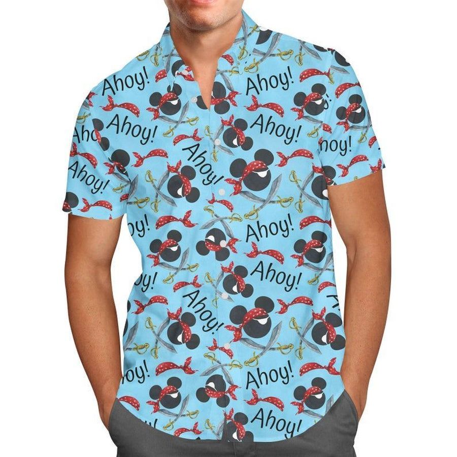 Pirate Mickey Ahoy Movies Disney For men And Women Graphic Print Short Sleeve Hawaiian Casual Shirt Y97