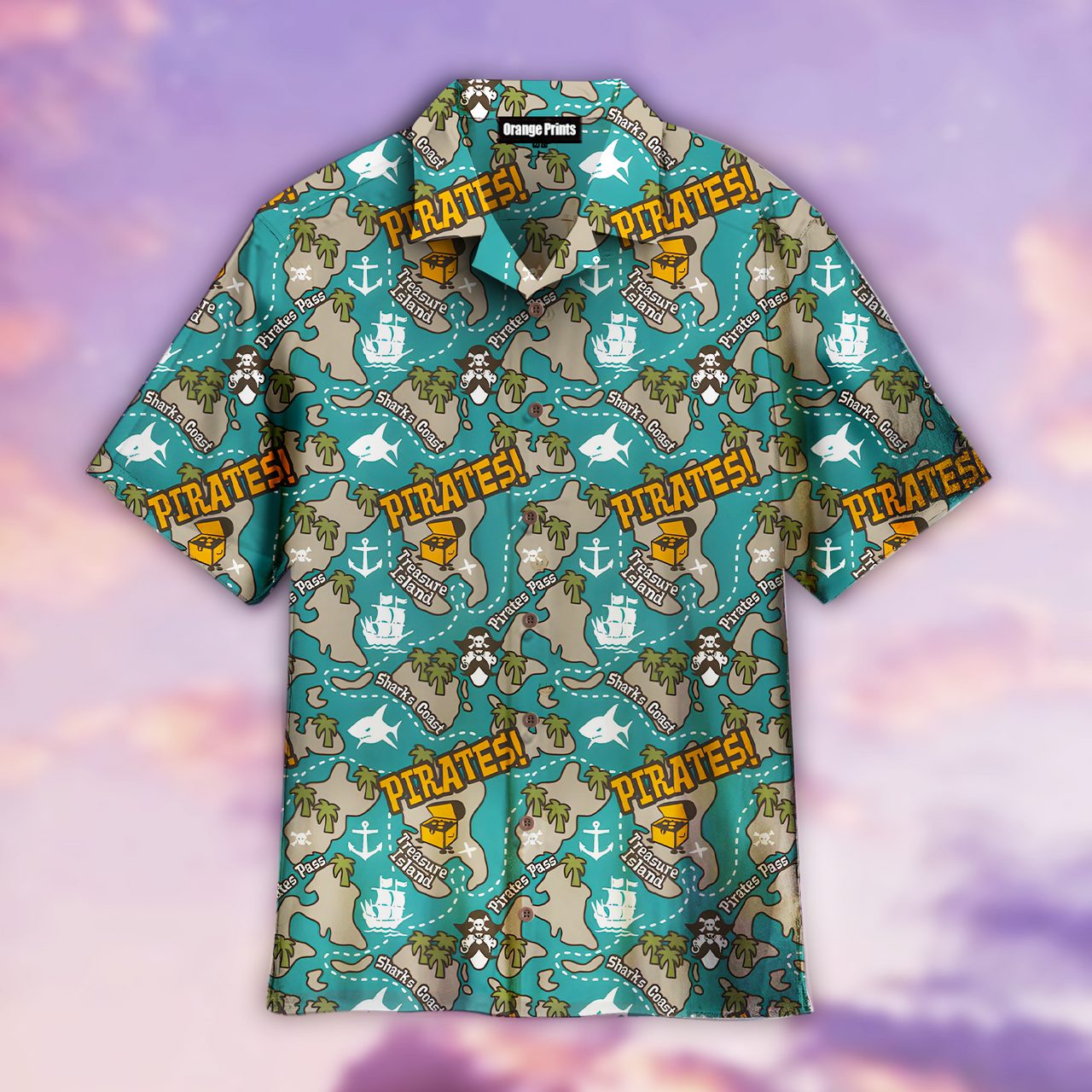 Pirates Treasure Island Seamless Aloha Hawaiian Shirt