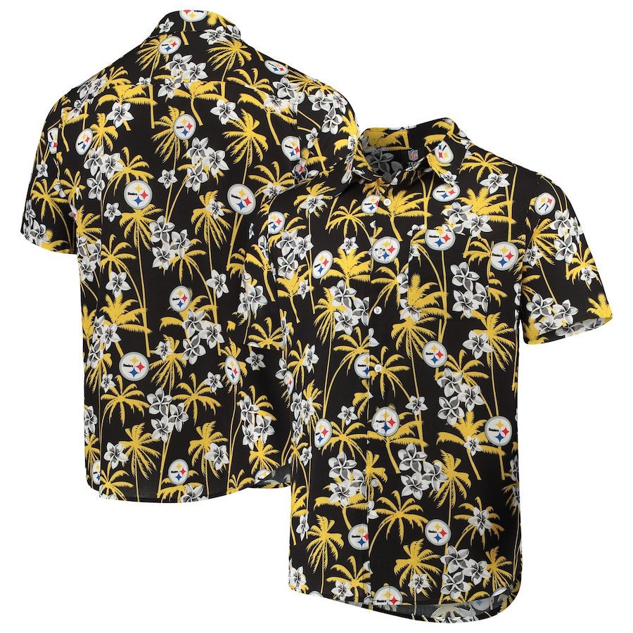 Pittsburgh Steelers Black Floral Woven Button-Up Hawaiian Shirt