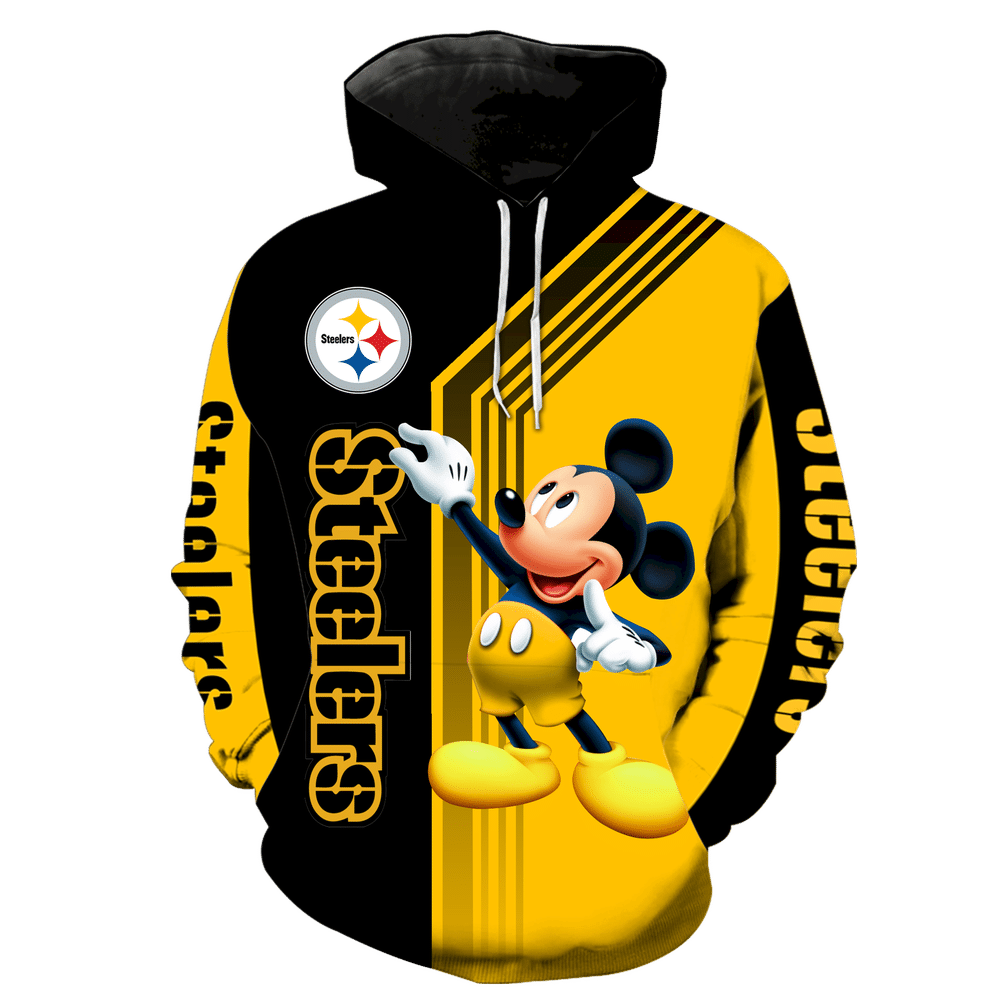 Pittsburgh Steelers Mickey Mouse New Full All Over Print V1474 Hoodie Zipper