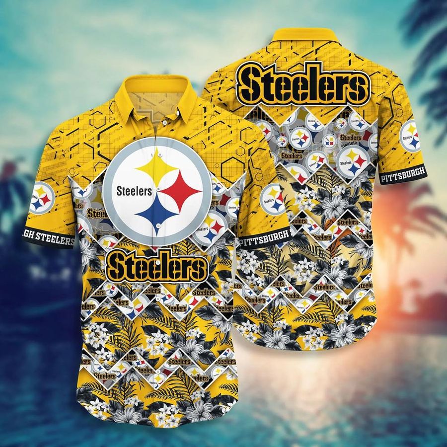 Pittsburgh Steelers NFL Hawaiian Shirt And Short, Graphic Tropical Pattern 3D Printed Beach Shirt Summer Best Gift For Fan