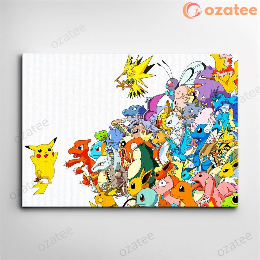 Pokemon Character Collection Group Pikachu Card Game Modern Framed Canvas Wall Art Poster