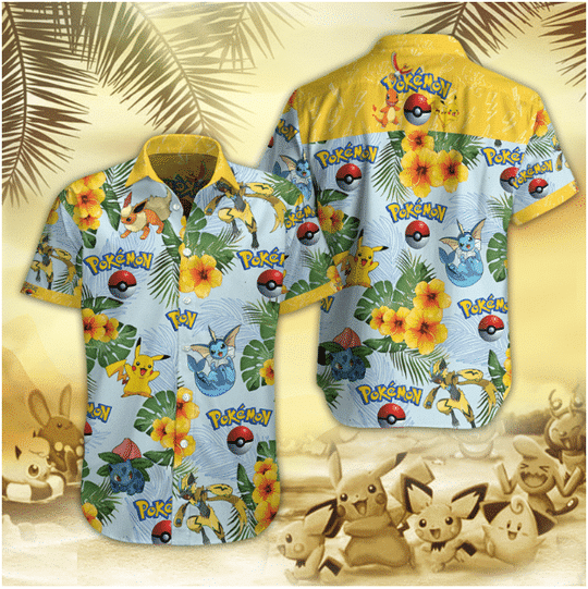 Pokemon Hawaiian Graphic Print Short Sleeve Hawaiian Casual Shirt N98 - 404