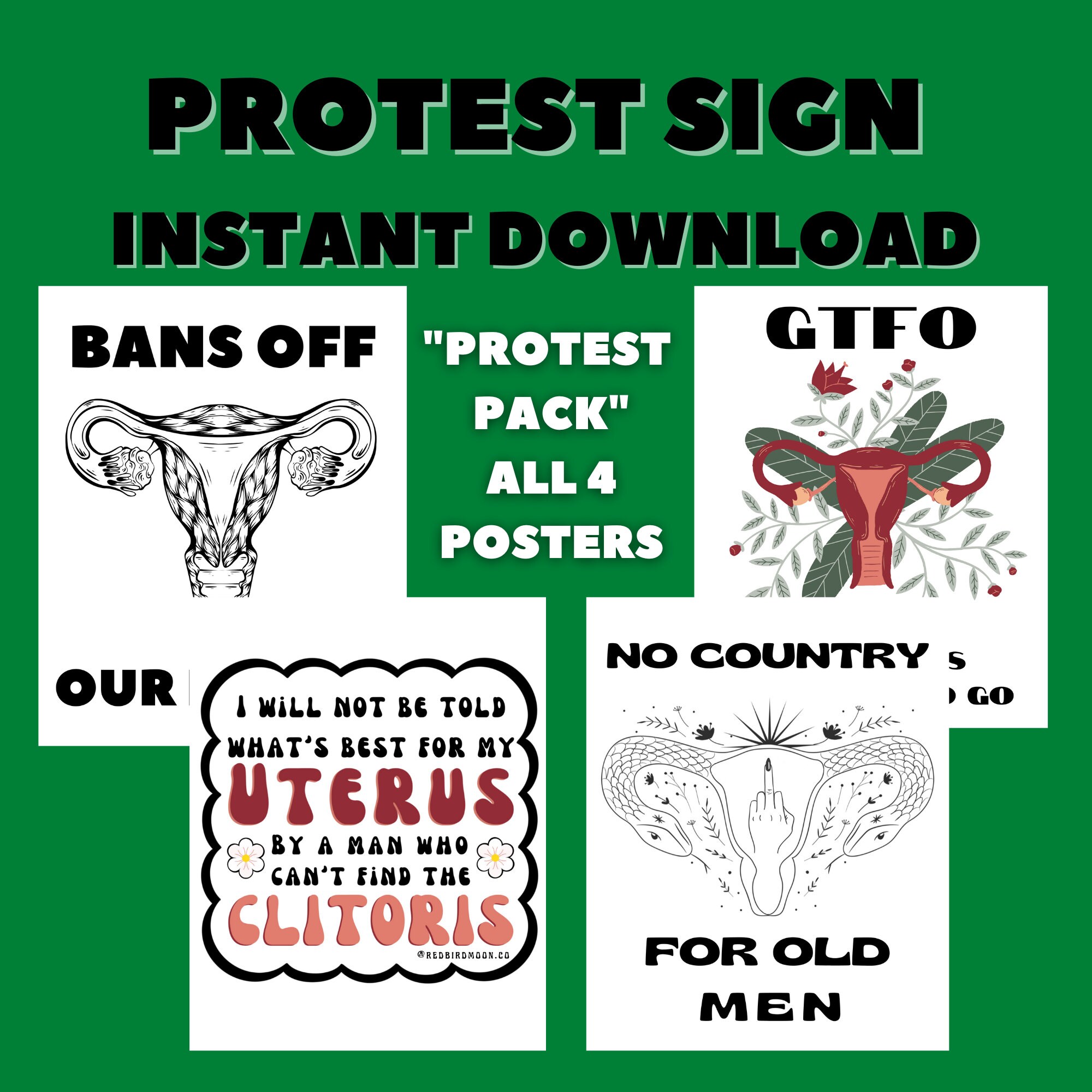 Protest Pack, print protest signs,pro choice poster, roe v wade, my body my choice, roe v wade sign, prochoice sign, abortion, protest sign,
