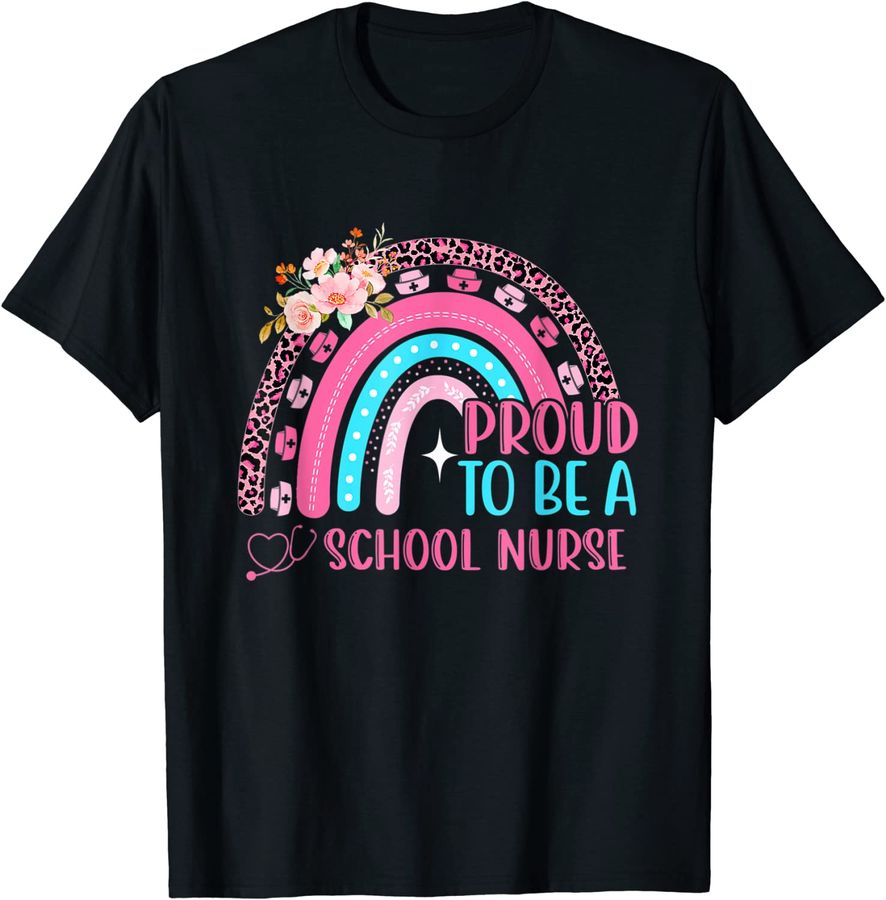Proud To Be A School Pink Leopard Rainbow Stethoscope Nurse