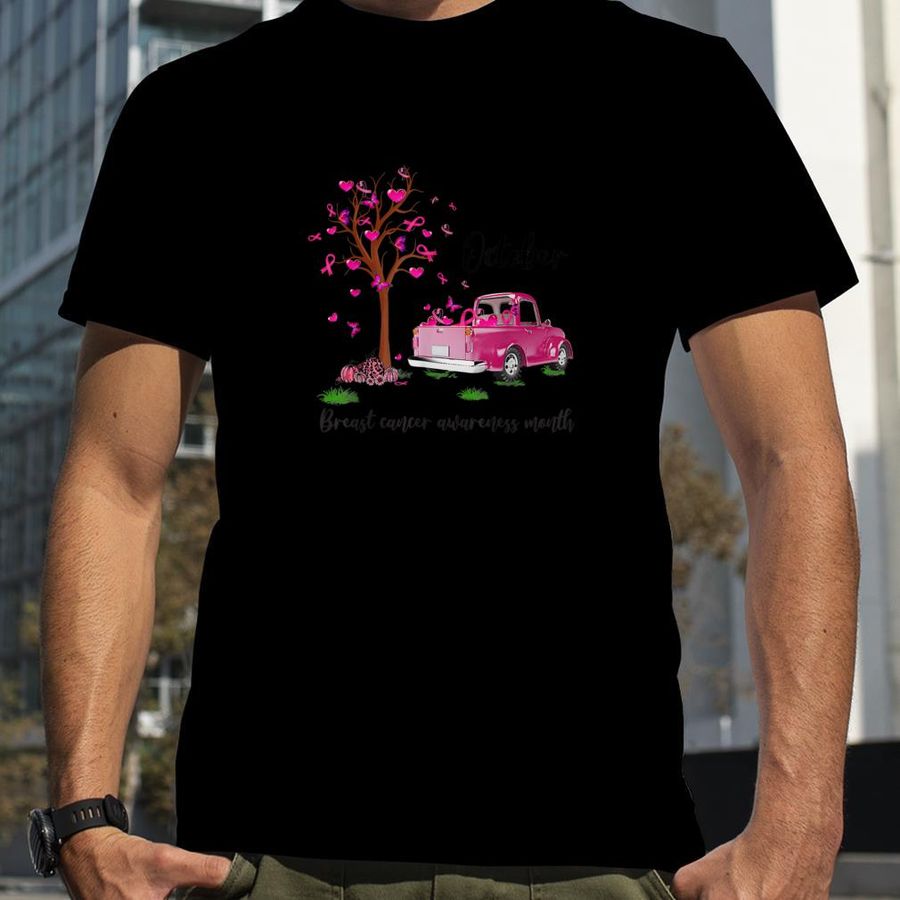 Pumpkin Pink Truck October Breast Cancer Awareness Month T Shirt