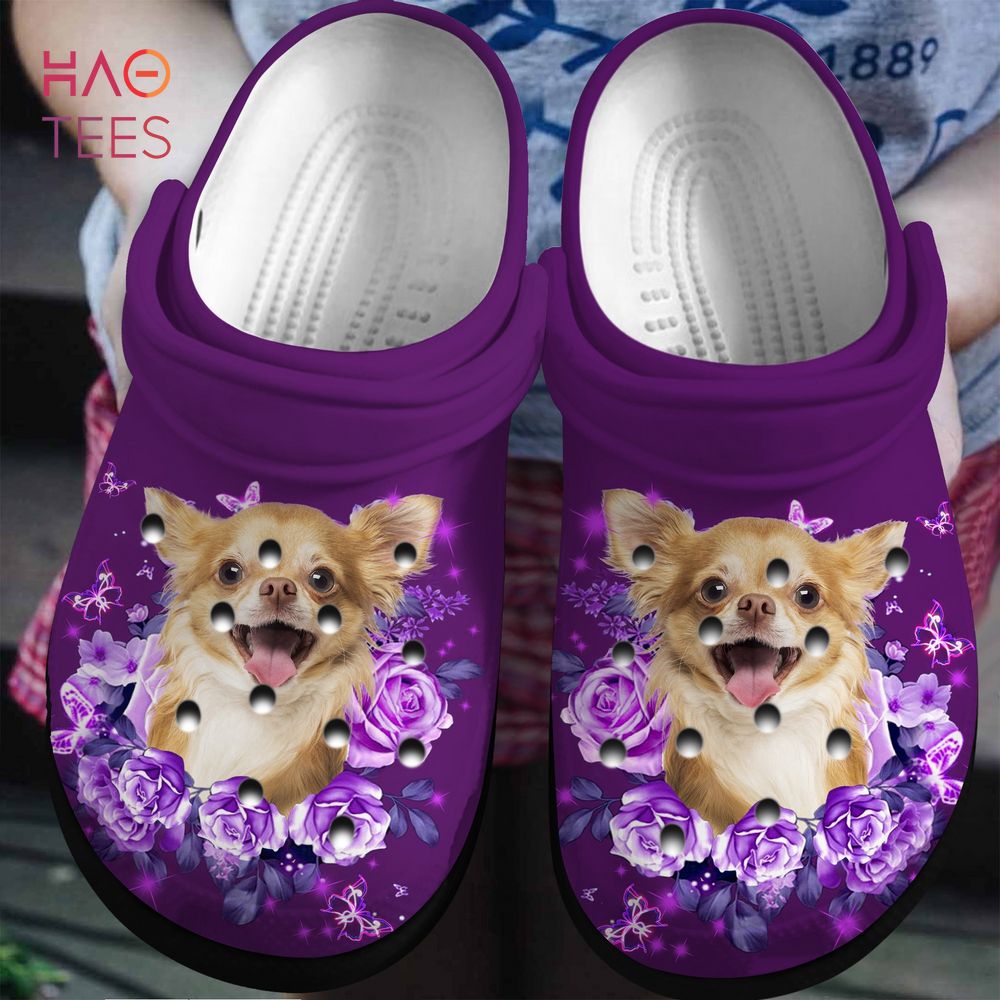 Purple Roses And Chihuahua Crocs Shoes
