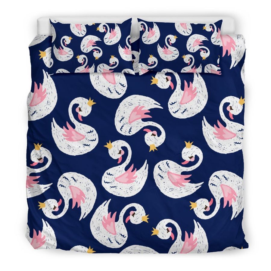 Queen Swan Pattern Print Duvet Cover Bedding Set